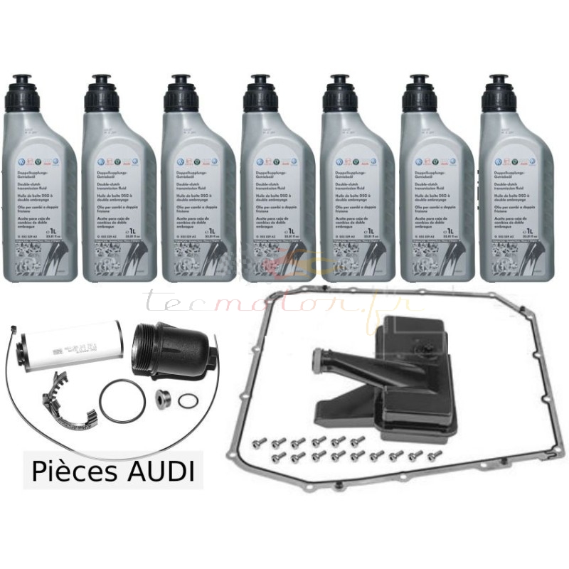 Audi 7-speed DSG gearbox oil change kit with filter cartridge and original Audi oil