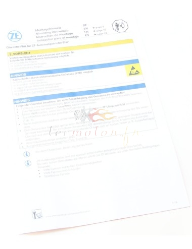 Instruções ZF fornecidas com o kit